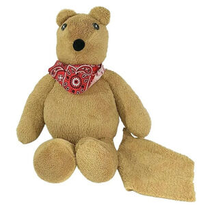 Unbranded Teddy Bear Stuffed Plush Vintage? Button Eyes Blanket Red Bandana 18"